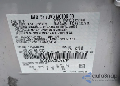 2020 Ford Ecosport Se из США, поврежденный, VIN MAJ6S3GL2LC392784
